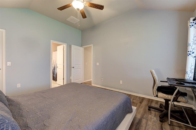 1109 Hickory Creek Dr, Yukon, OK 73099 - bedroom featuring lofted ceiling, wood finished floors, and ceiling fan