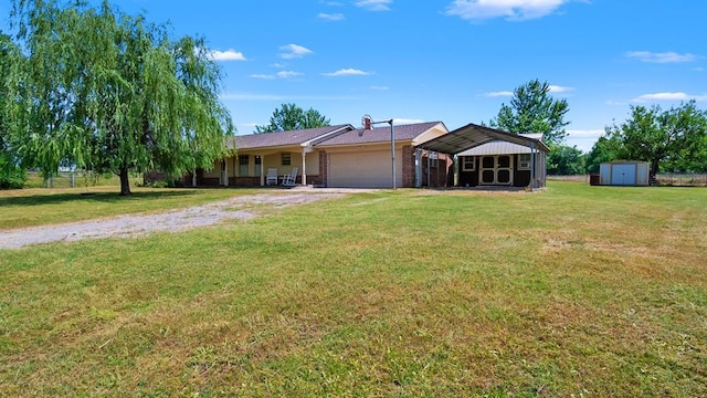 2349 Fox Ln, Blanchard, OK 73010 - single story home featuring a shed, a garage, a front yard, and driveway