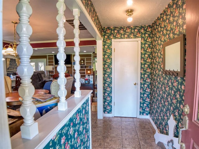 114 Timber Ln, Mcloud, OK 74851 - interior space with wallpapered walls, tile patterned floors, and a textured ceiling