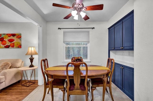 12414 SW 15th Ter, Yukon, OK 73099 - dining room featuring ceiling fan and light tile patterned flooring