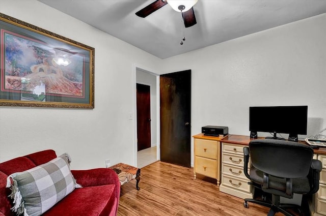 12414 SW 15th Ter, Yukon, OK 73099 - office space with a ceiling fan and light wood-style flooring