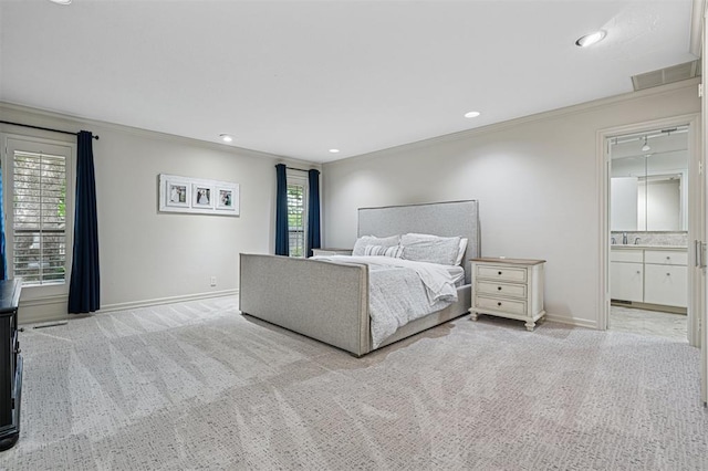 11209 Thorn Ridge Rd, Oklahoma City, OK 73120 - bedroom with ornamental molding, multiple windows, carpet floors, and recessed lighting