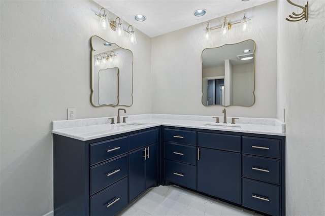11209 Thorn Ridge Rd, Oklahoma City, OK 73120 - bathroom with double vanity and marble finish flooring