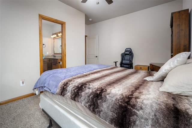 6813 Chelsey Ln, Oklahoma City, OK 73132 - bedroom featuring carpet flooring, ceiling fan, and connected bathroom