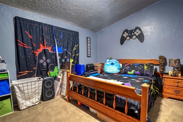 910903 S 3444th Rd, Chandler, OK 74834 - carpeted bedroom featuring a textured wall, a textured ceiling, and vaulted ceiling