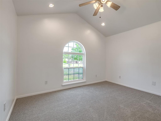 3922 Deer Xing, Edmond, OK 73025 - carpeted spare room with a ceiling fan, vaulted ceiling, and recessed lighting