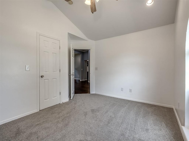 3922 Deer Xing, Edmond, OK 73025 - unfurnished room featuring carpet flooring, vaulted ceiling, ceiling fan, and recessed lighting