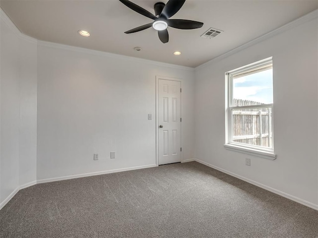3922 Deer Xing, Edmond, OK 73025 - carpeted spare room featuring ceiling fan, crown molding, and recessed lighting