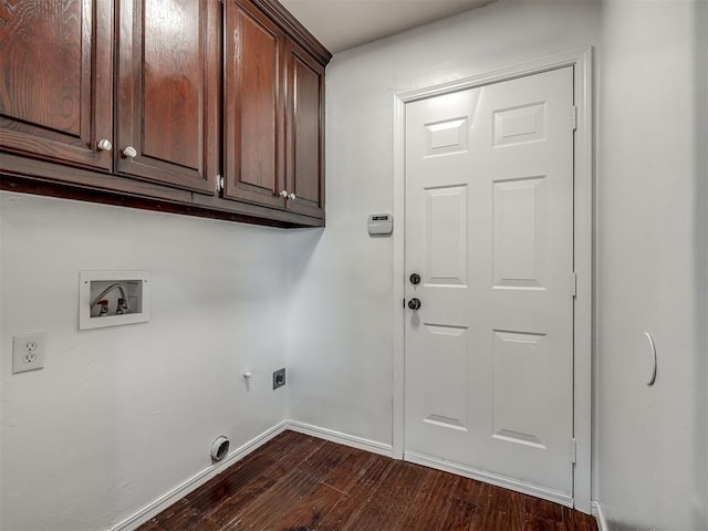 3922 Deer Xing, Edmond, OK 73025 - washroom featuring cabinet space, dark wood-style flooring, hookup for an electric dryer, and washer hookup