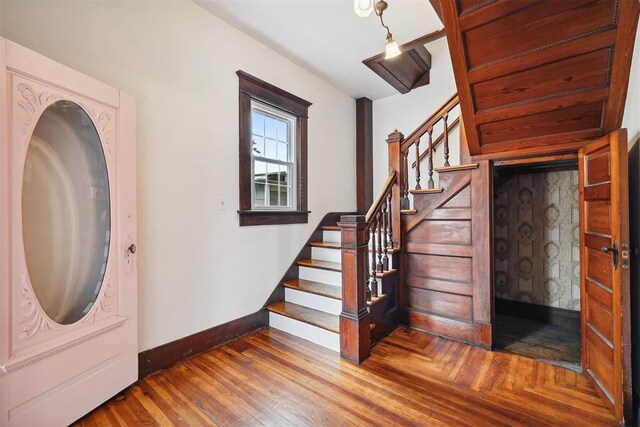 811 S Barker Ave, El Reno, OK 73036 - entrance foyer with stairway and wood finished floors
