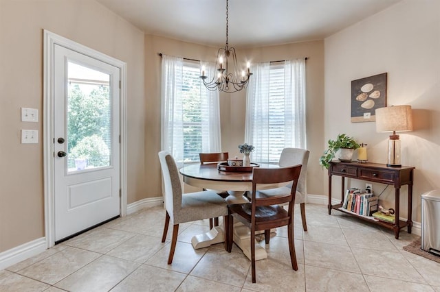 637 Branch Line Rd, Yukon, OK 73099 - dining area with a chandelier, plenty of natural light, and light tile patterned floors