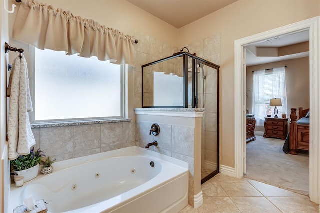 637 Branch Line Rd, Yukon, OK 73099 - full bath with a stall shower, a whirlpool tub, and tile patterned flooring