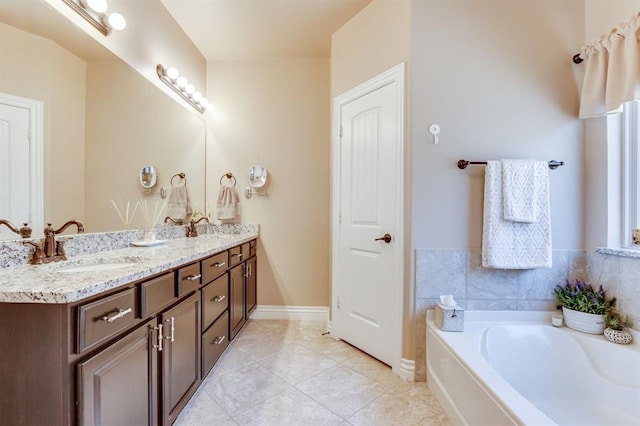 637 Branch Line Rd, Yukon, OK 73099 - full bath featuring double vanity, a bath, and tile patterned floors
