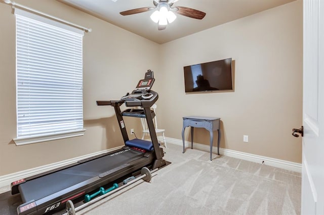 637 Branch Line Rd, Yukon, OK 73099 - exercise room featuring ceiling fan and carpet