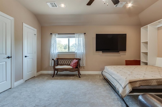 637 Branch Line Rd, Yukon, OK 73099 - bedroom featuring carpet, vaulted ceiling, ceiling fan, and recessed lighting