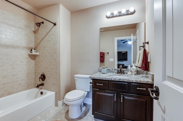 637 Branch Line Rd, Yukon, OK 73099 - full bath featuring tub / shower combination, vanity, ceiling fan, and tile patterned floors
