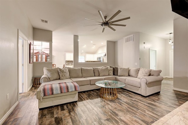 2732 SE 90th St, Moore, OK 73160 - living room featuring ceiling fan, wood finished floors, and plenty of natural light