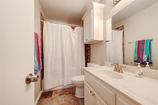 2732 SE 90th St, Moore, OK 73160 - full bath with vanity, a shower with shower curtain, and stone finish floors