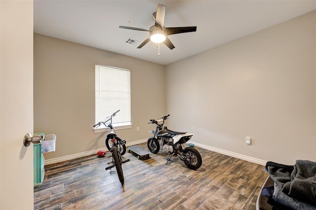 2732 SE 90th St, Moore, OK 73160 - workout room with ceiling fan and wood finished floors
