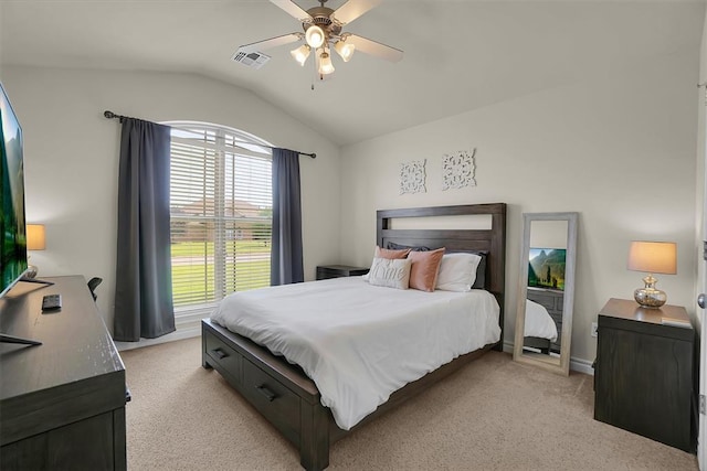 1809 Foxtail Cir, Altus, OK 73521 - bedroom with lofted ceiling, light colored carpet, and ceiling fan