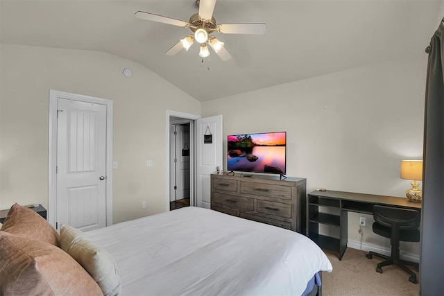 1809 Foxtail Cir, Altus, OK 73521 - carpeted bedroom with lofted ceiling, an office area, and a ceiling fan