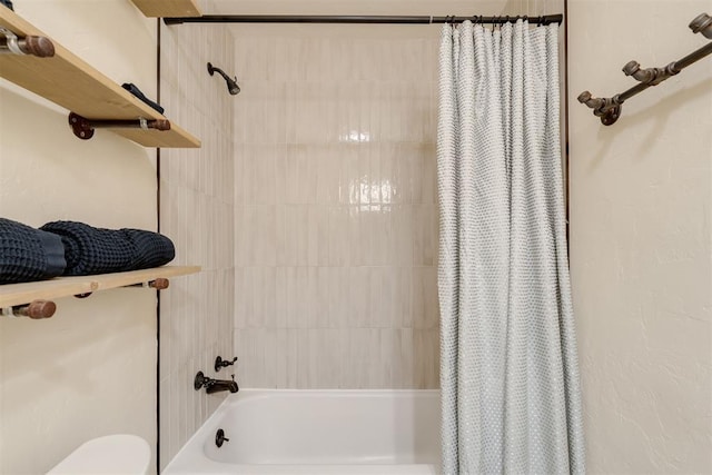 434 NW 48th St, Oklahoma City, OK 73118 - bathroom with shower / bathtub combination with curtain and toilet
