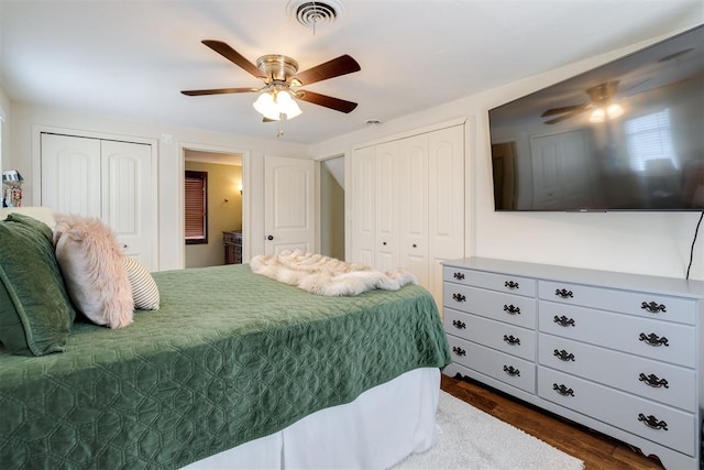 434 NW 48th St, Oklahoma City, OK 73118 - bedroom with dark wood-style floors, a ceiling fan, and a closet
