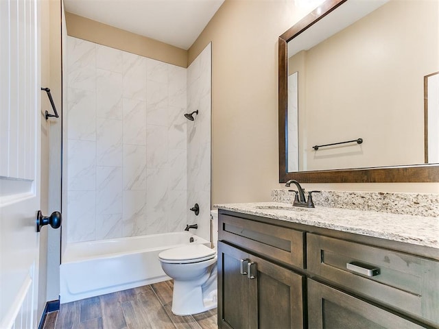 13524 SE 95th St, Oklahoma City, OK 73165 - full bathroom featuring vanity, wood finished floors, and shower / washtub combination