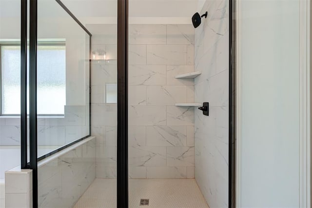 3328 Slate River Dr, Yukon, OK 73099 - bathroom featuring a marble finish shower