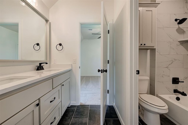 3328 Slate River Dr, Yukon, OK 73099 - bathroom featuring double vanity and shower / washtub combination