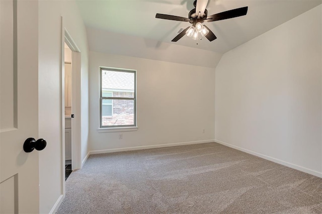 3328 Slate River Dr, Yukon, OK 73099 - unfurnished bedroom with carpet flooring, lofted ceiling, and ceiling fan