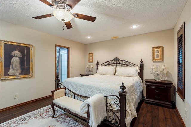 2 Terra Ln, Shawnee, OK 74804 - bedroom with wood finished floors, a textured ceiling, a ceiling fan, and recessed lighting