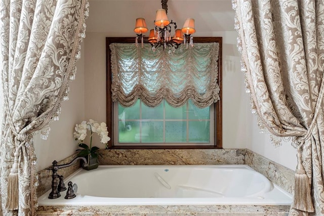 2 Terra Ln, Shawnee, OK 74804 - full bathroom with a chandelier and a garden tub