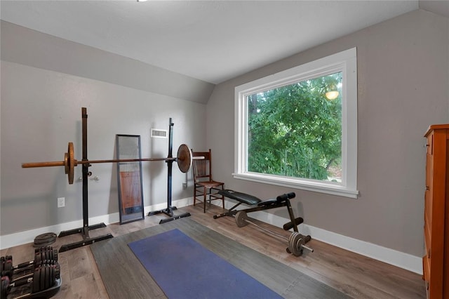 201 S Park Rd, Hobart, OK 73651 - workout room with vaulted ceiling and wood finished floors