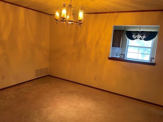 2 Sequoyah Blvd, Shawnee, OK 74801 - unfurnished dining area with a chandelier, crown molding, and carpet