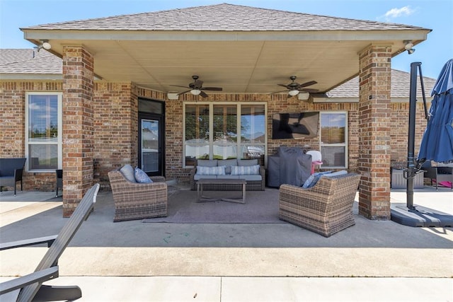 1900 Cobblestone Dr, Shawnee, OK 74804 - view of patio / terrace with an outdoor living space and ceiling fan