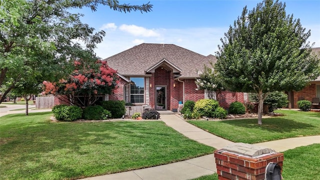 2329 Chase Way, Yukon, OK 73099 - traditional home featuring brick siding, a front yard, and roof with shingles