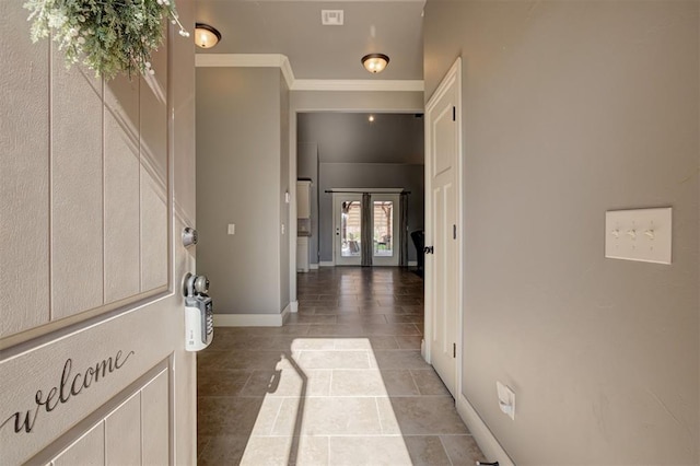 2329 Chase Way, Yukon, OK 73099 - entryway with crown molding, tile patterned flooring, and french doors