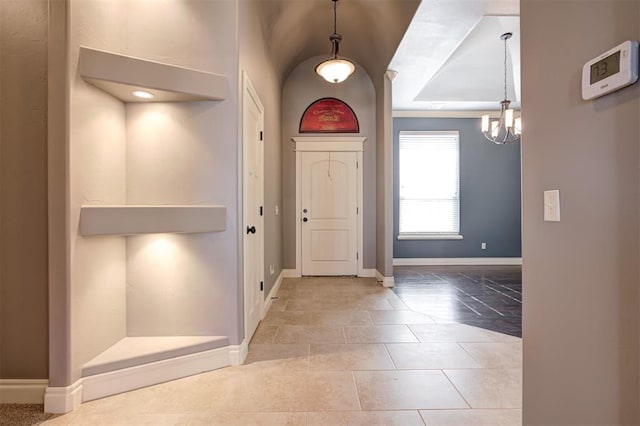 2329 Chase Way, Yukon, OK 73099 - entrance foyer with baseboards and a chandelier