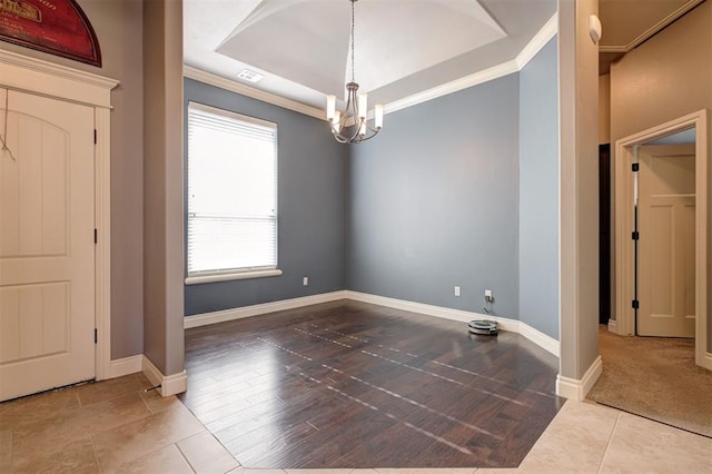 2329 Chase Way, Yukon, OK 73099 - unfurnished dining area featuring ornamental molding, a chandelier, and tile patterned floors