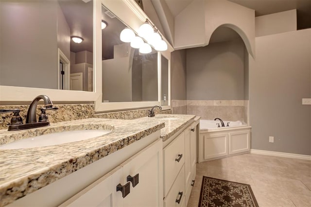 2329 Chase Way, Yukon, OK 73099 - bathroom with double vanity, tile patterned floors, and a garden tub