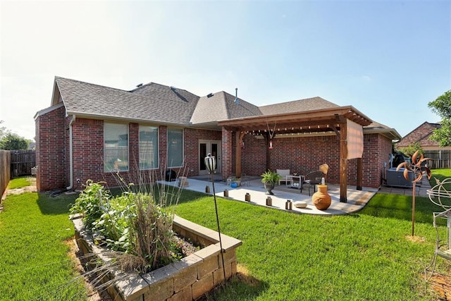 2329 Chase Way, Yukon, OK 73099 - rear view of property featuring brick siding, a fenced backyard, roof with shingles, and a patio