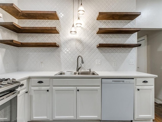 529 S 2nd Ave, Purcell, OK 73080 - kitchen with dishwasher, open shelves, tasteful backsplash, and light countertops