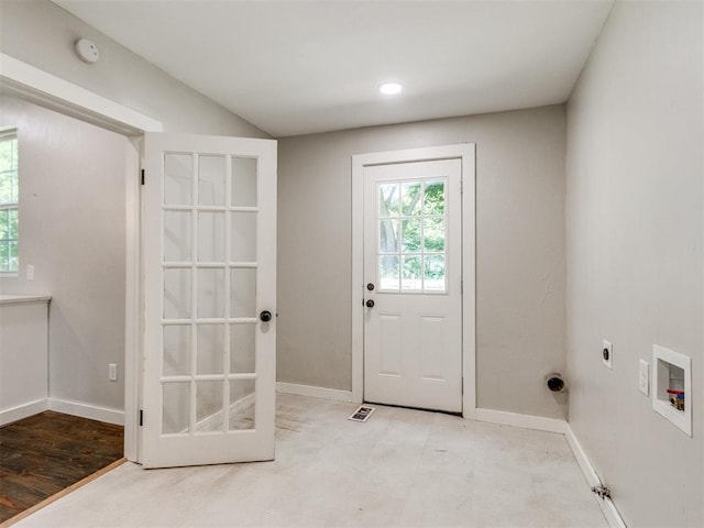 529 S 2nd Ave, Purcell, OK 73080 - doorway to outside featuring recessed lighting and vaulted ceiling