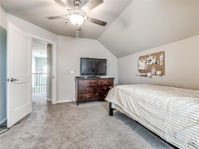 11104 Fairways Ave, Yukon, OK 73099 - carpeted bedroom with lofted ceiling and ceiling fan