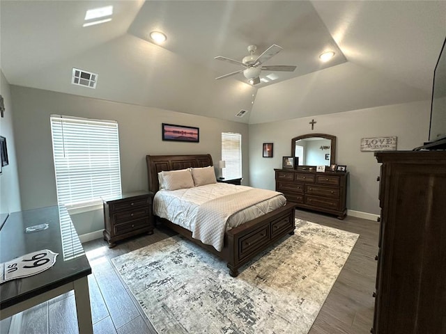5557 Coker Rd, Shawnee, OK 74804 - bedroom with vaulted ceiling, wood finished floors, ceiling fan, and recessed lighting