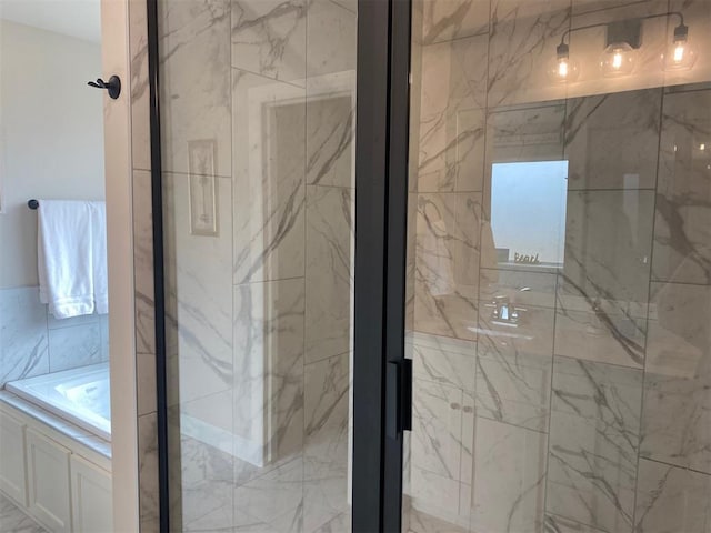 5557 Coker Rd, Shawnee, OK 74804 - full bathroom featuring a marble finish shower and a garden tub