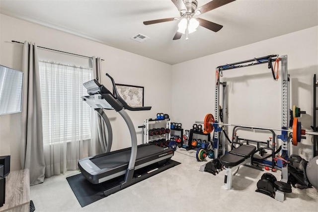 1800 NW 161st Pl, Edmond, OK 73013 - exercise area with carpet flooring and ceiling fan