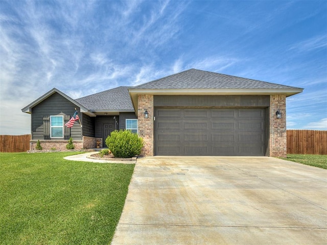 14325 Meadow Ridge Ln, Edmond, OK 73025 - ranch-style home with concrete driveway, a garage, brick siding, and a shingled roof