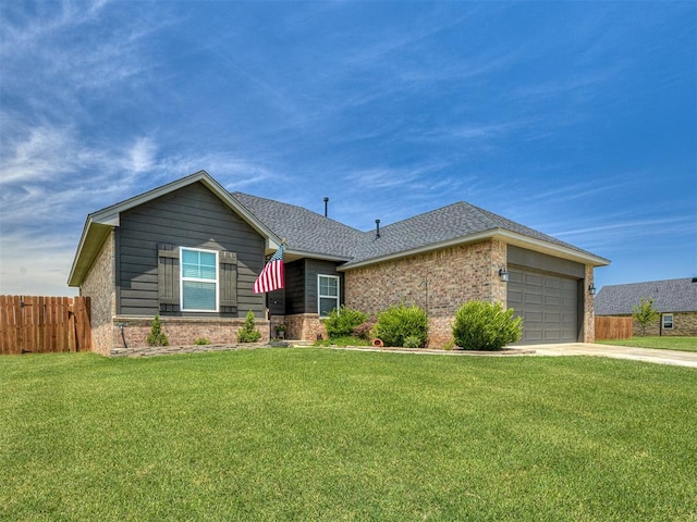 14325 Meadow Ridge Ln, Edmond, OK 73025 - ranch-style house with a garage, driveway, brick siding, and a shingled roof